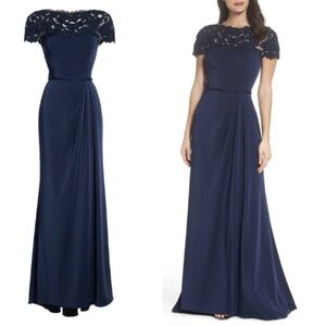 NEW La Femme Lace Yoke A-Line Gown in Navy Sz. 14